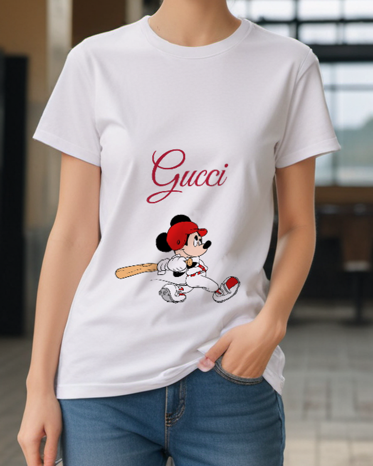 White Baseball Uniform Mouse Graphic T-Shirt - styled view 3