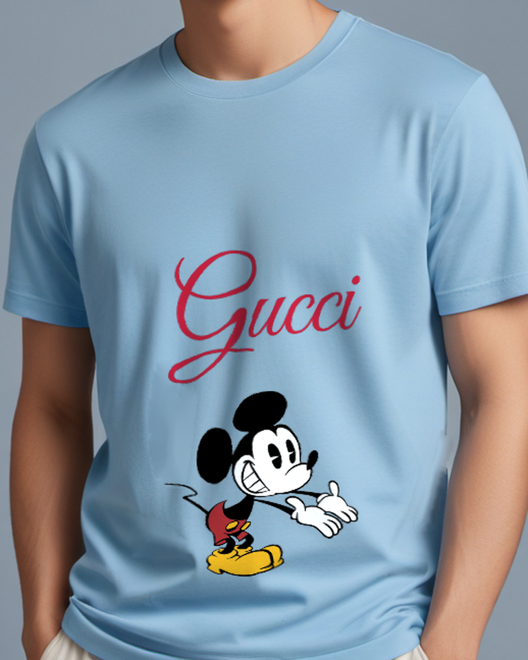 Sky Blue Mouse Forward Gesture Graphic T-Shirt - model wearing view