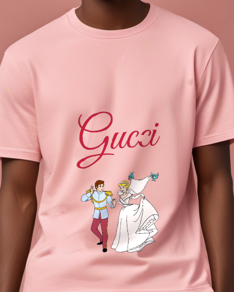 Blush Pink Cinderella In Ball Gown With Birds Graphic T-Shirt - model wearing view