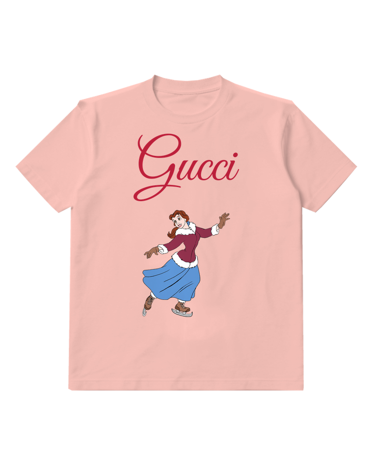 Blush Pink Belle Skating Gracefully On Ice Graphic T-Shirt - front product view
