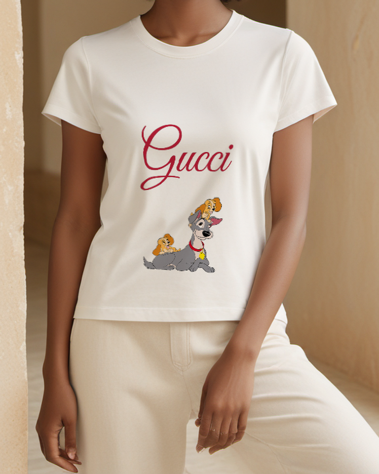 Ivory Gray Dog And Puppies Graphic T-Shirt - styled view 2
