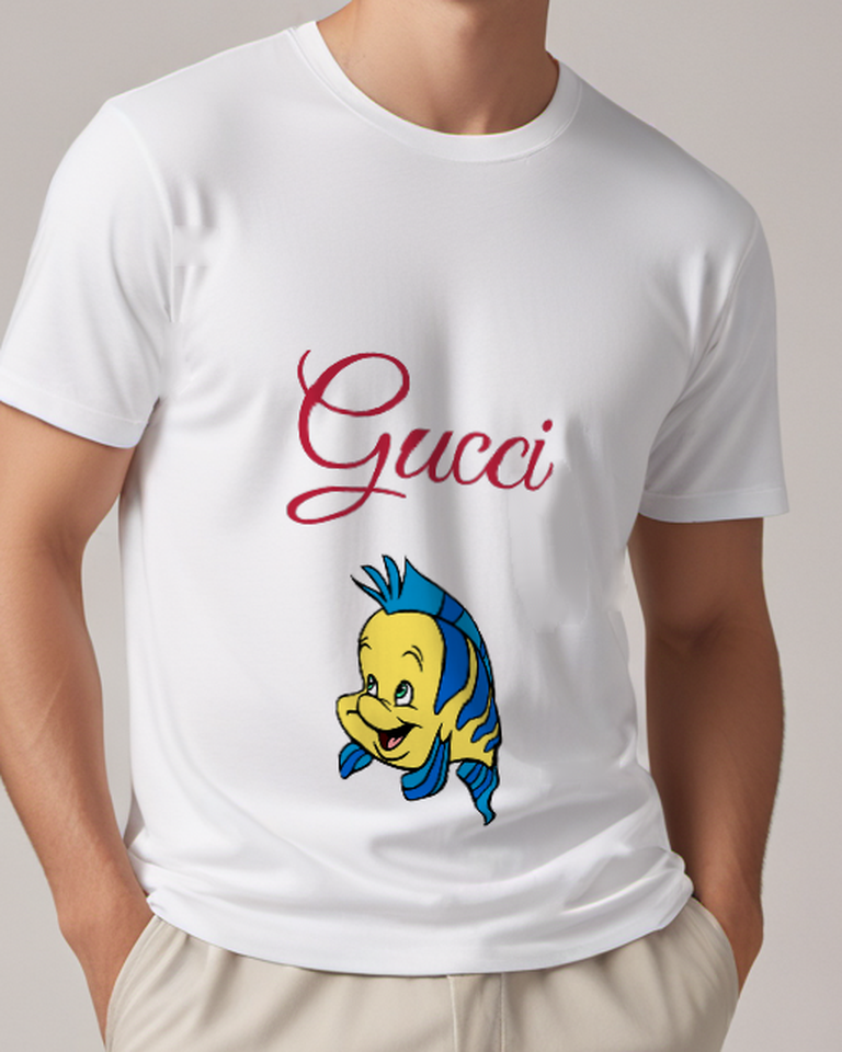 White Yellow Fish Side Turn Graphic T-Shirt - model wearing view