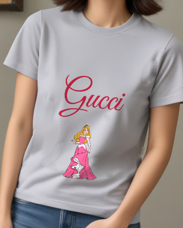 Light Gray Princess In Pink Gown Standing Gracefully Graphic T-Shirt - model wearing view