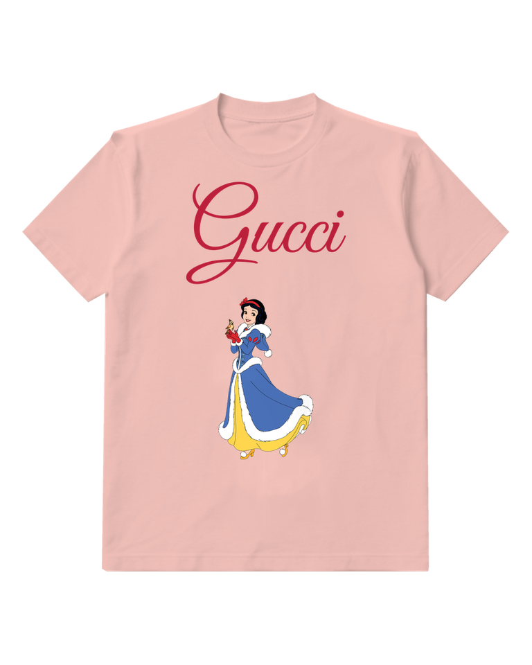 Blush Pink Snow White Holding Bird In Hand Graphic T-Shirt - front product view