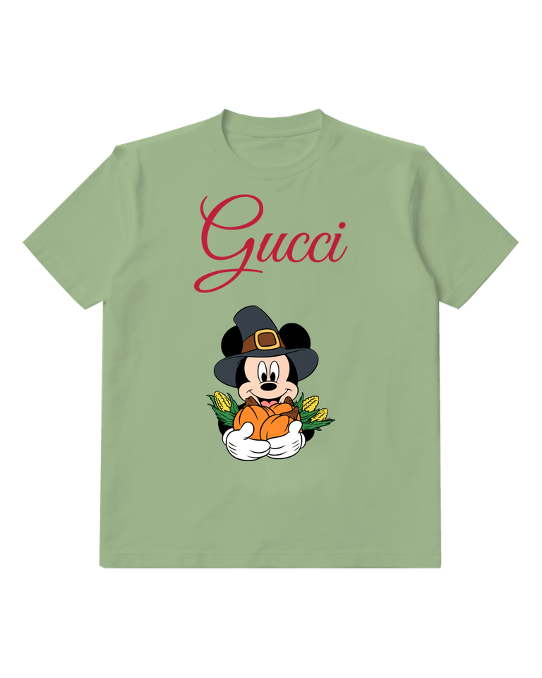 Sage Green Harvest Pilgrim Mouse Graphic T-Shirt - front product view