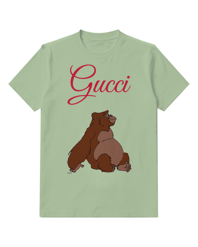 Sage Green Giant Ape Sitting Upright Graphic T-Shirt - front product view