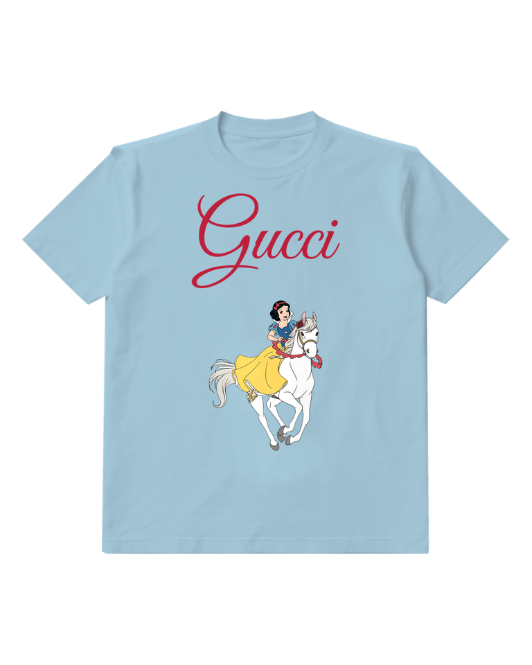 Sky Blue Snow White Riding A White Horse Graphic T-Shirt - front product view