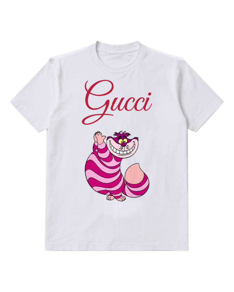 White Striped Grinning Cat Graphic T-Shirt - front product view