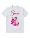 White Striped Grinning Cat Graphic T-Shirt - front product view