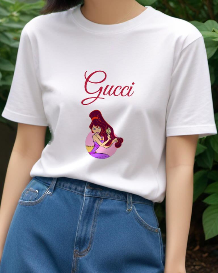 White Meg Brushing Long Red Hair Graphic T-Shirt - model wearing view