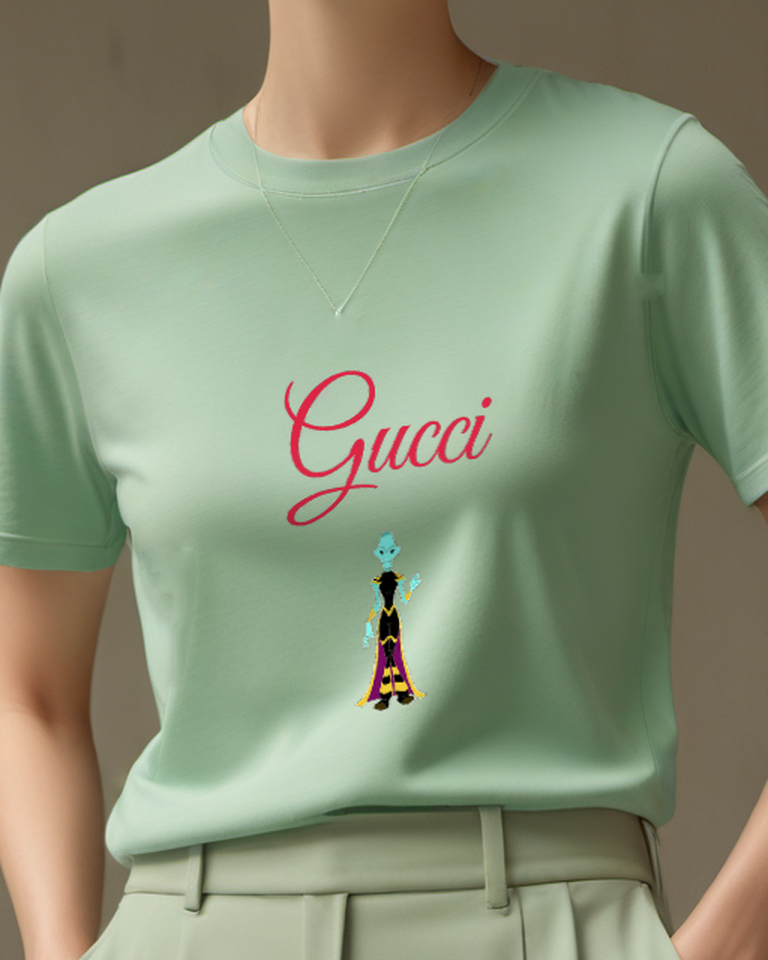 Sage Green Grand Councilwoman Standing Gesturing Hand Graphic T-Shirt - model wearing view