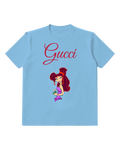 Sky Blue Meg Holding White Flower Graphic T-Shirt - front product view