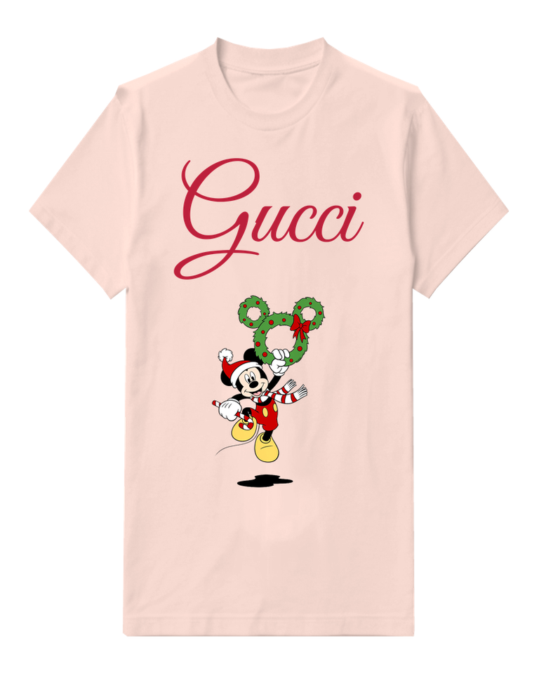 Blush Pink Holiday Mouse Garland Graphic T-Shirt - front product view