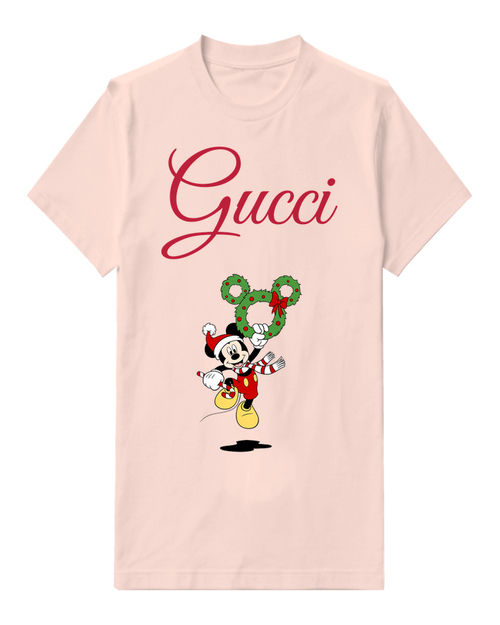 Blush Pink Holiday Mouse Garland Graphic T-Shirt - front product view