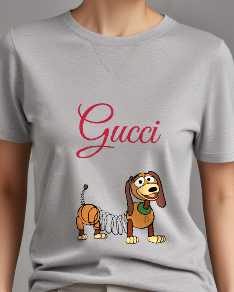 Light Gray Toy Dog Extended Spring Graphic T-Shirt - model wearing view