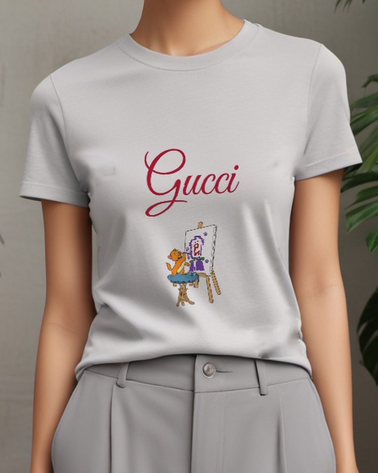 Light Gray Dog Artist Easel Graphic T-Shirt - model wearing view