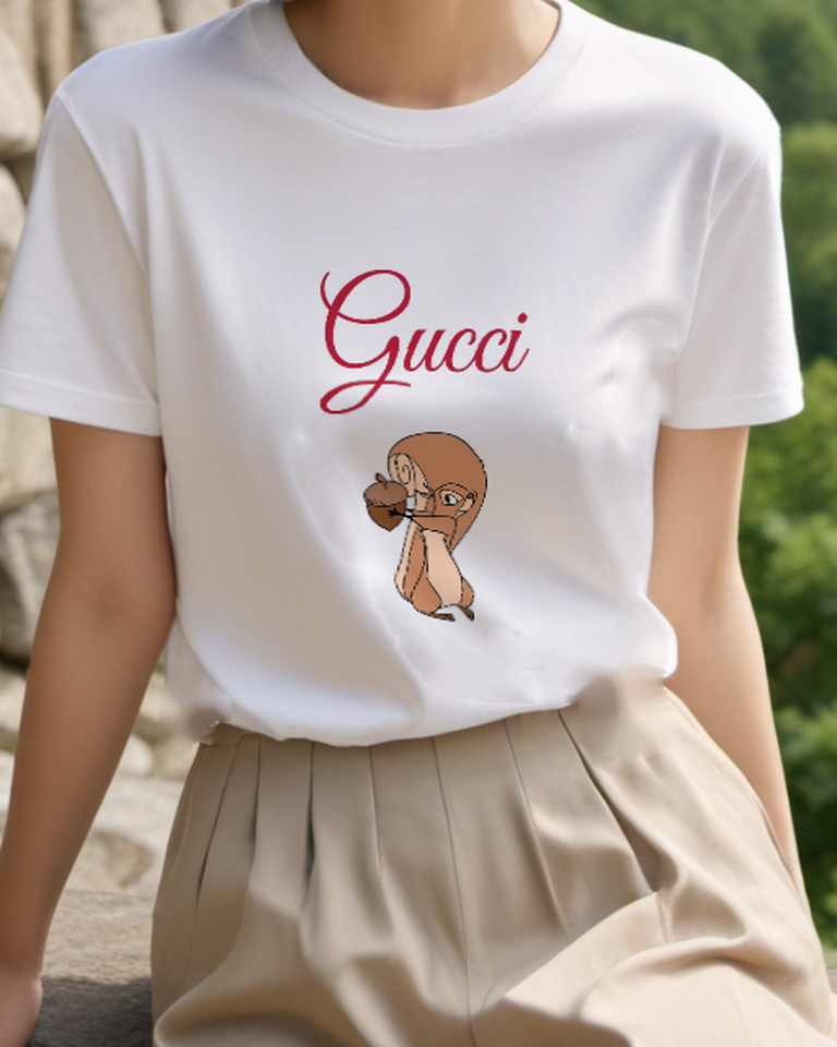 Light Gray Squirrel Holding Acorn Close Graphic T-Shirt - model wearing view