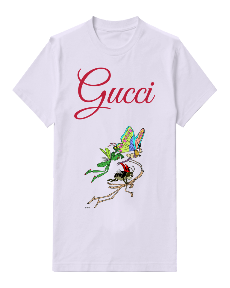 White Three Insects On Twig Flying Together Graphic T-Shirt - front product view