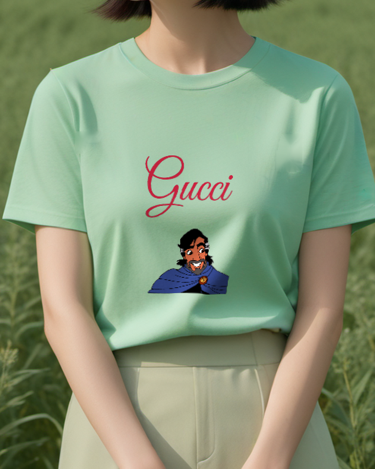Sage Green Dark Haired Man Blue Cape Graphic T-Shirt - model wearing view