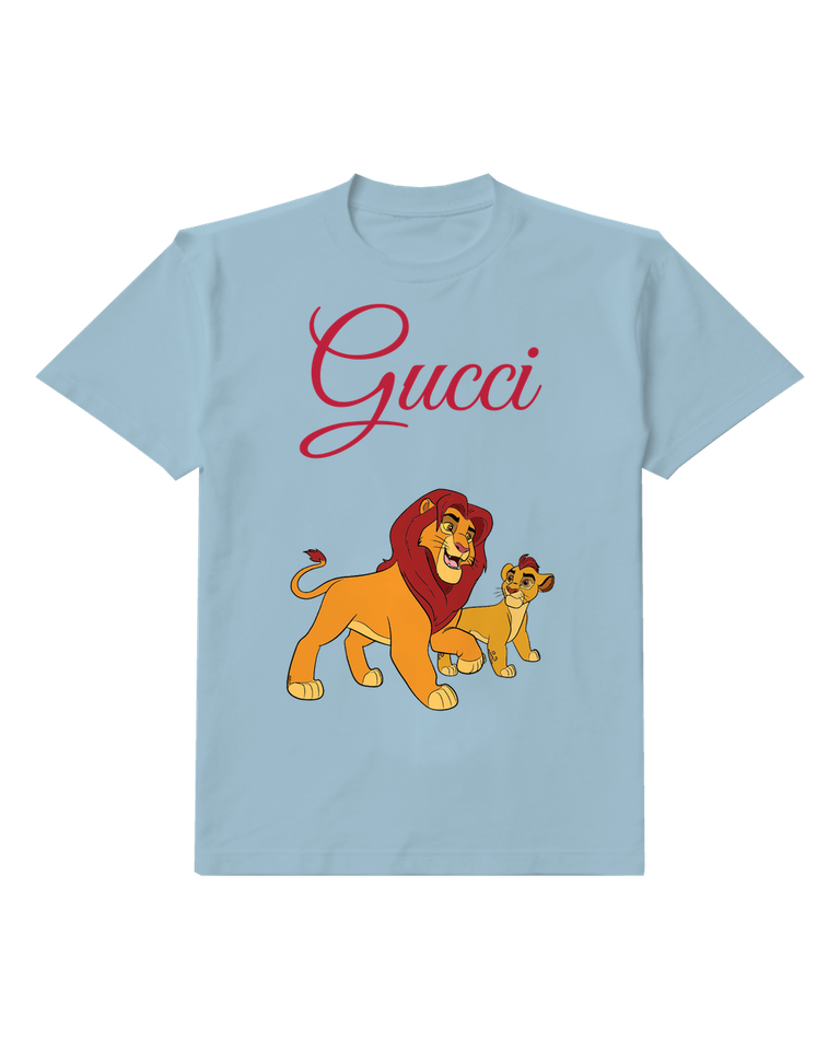 Sky Blue Lion Father Cub Walk Graphic T-Shirt - front product view