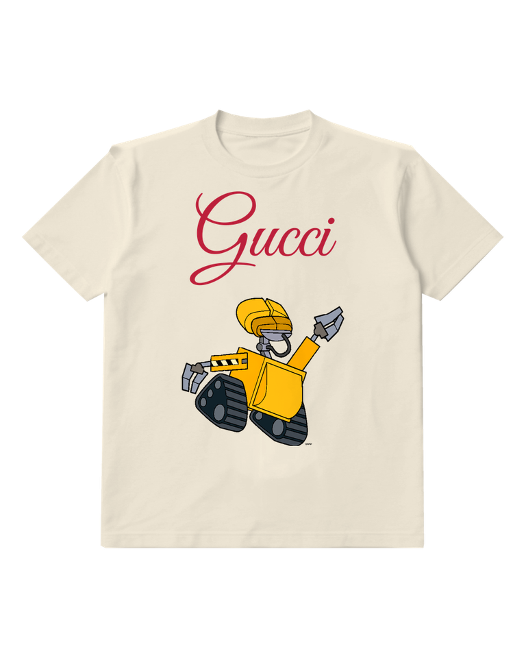 Ivory Yellow Robot With Tank Treads Graphic T-Shirt - front product view
