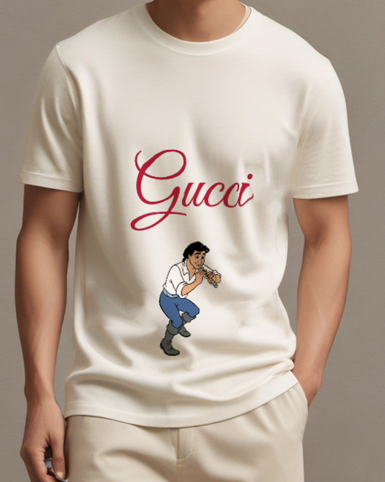 Ivory Prince Eric Playing Flute Graphic T-Shirt - model wearing view
