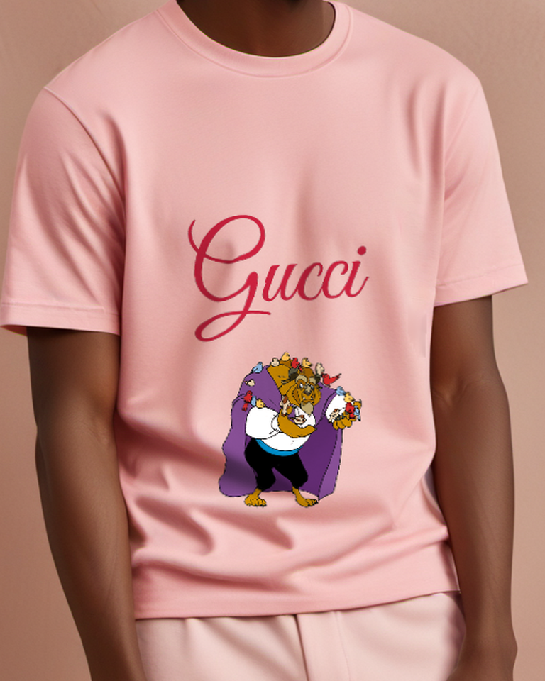 Blush Pink Beast With Birds On Shoulders Graphic T-Shirt - model wearing view