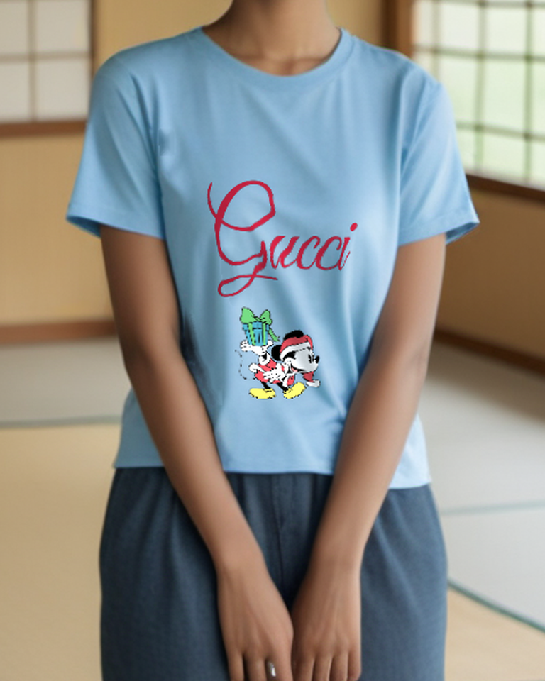 Sky Blue Santa Mouse With Gifts Graphic T-Shirt - styled view 5