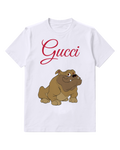 White Bulldog Cartoon Sitting Upright Graphic T-Shirt - front product view