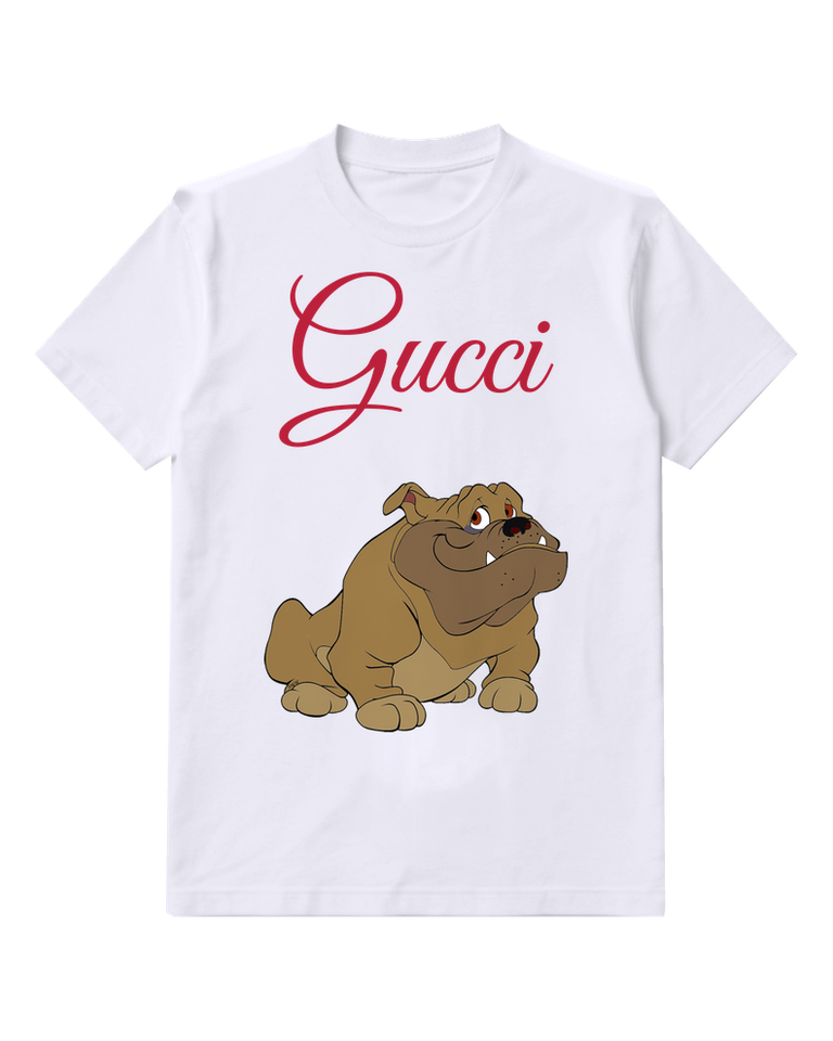White Bulldog Cartoon Sitting Upright Graphic T-Shirt - front product view