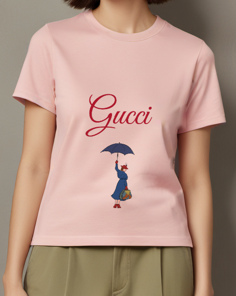 Blush Pink Umbrella Nanny Floating Graphic T-Shirt - model wearing view