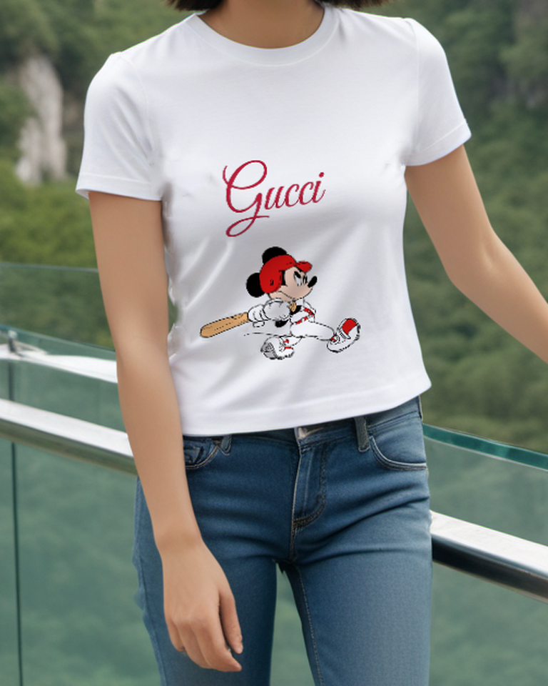 White Baseball Uniform Mouse Graphic T-Shirt - styled view 5