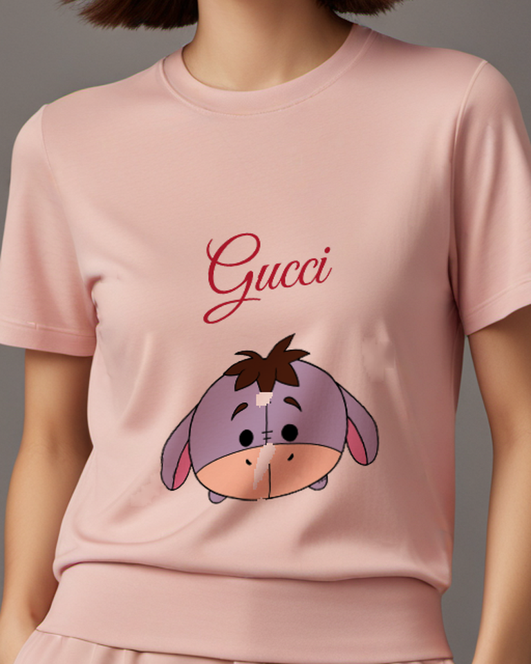Blush Pink Droopy Donkey Portrait Graphic T-Shirt - model wearing view