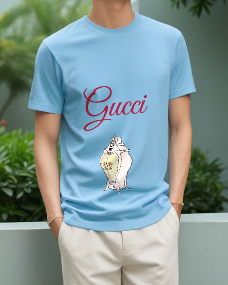 Sky Blue Cartoon Wardrobe With Smiling Face Graphic T-Shirt - model wearing view