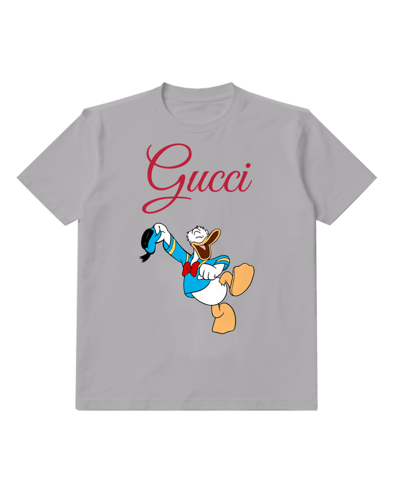 Gray Donald Duck Jumping Joyfully Crew Neck Graphic T-Shirt - front product view