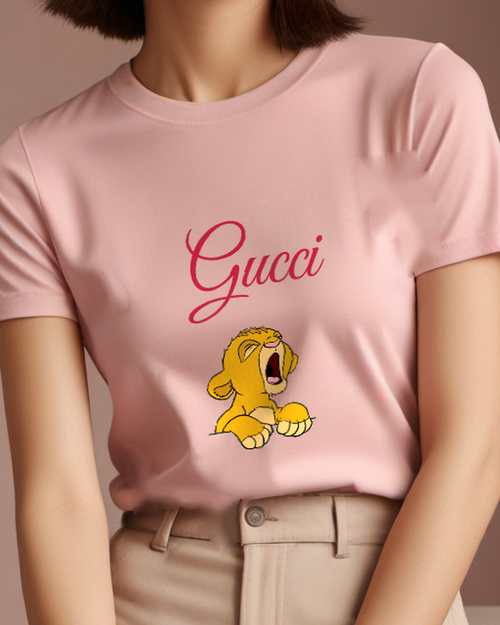 Blush Pink Lion Cub Wide Yawn Graphic T-Shirt - model wearing view