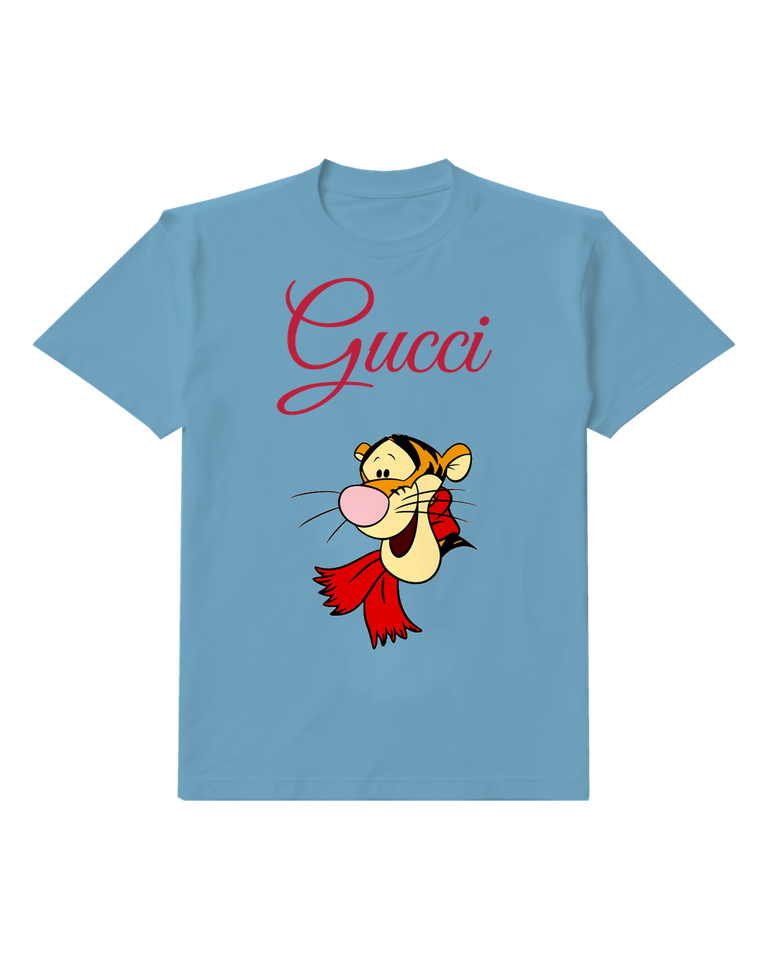 Dusty Blue Tiger Wearing Red Scarf Graphic T-Shirt - front product view