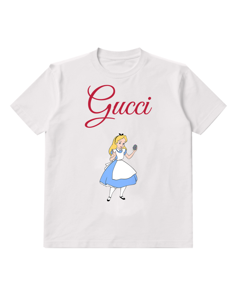 White Alice Holding Egg Waving Hand Graphic T-Shirt - front product view