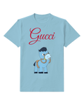 Sky Blue Blue Cartoon Horse Wearing Bridle Graphic T-Shirt - front product view