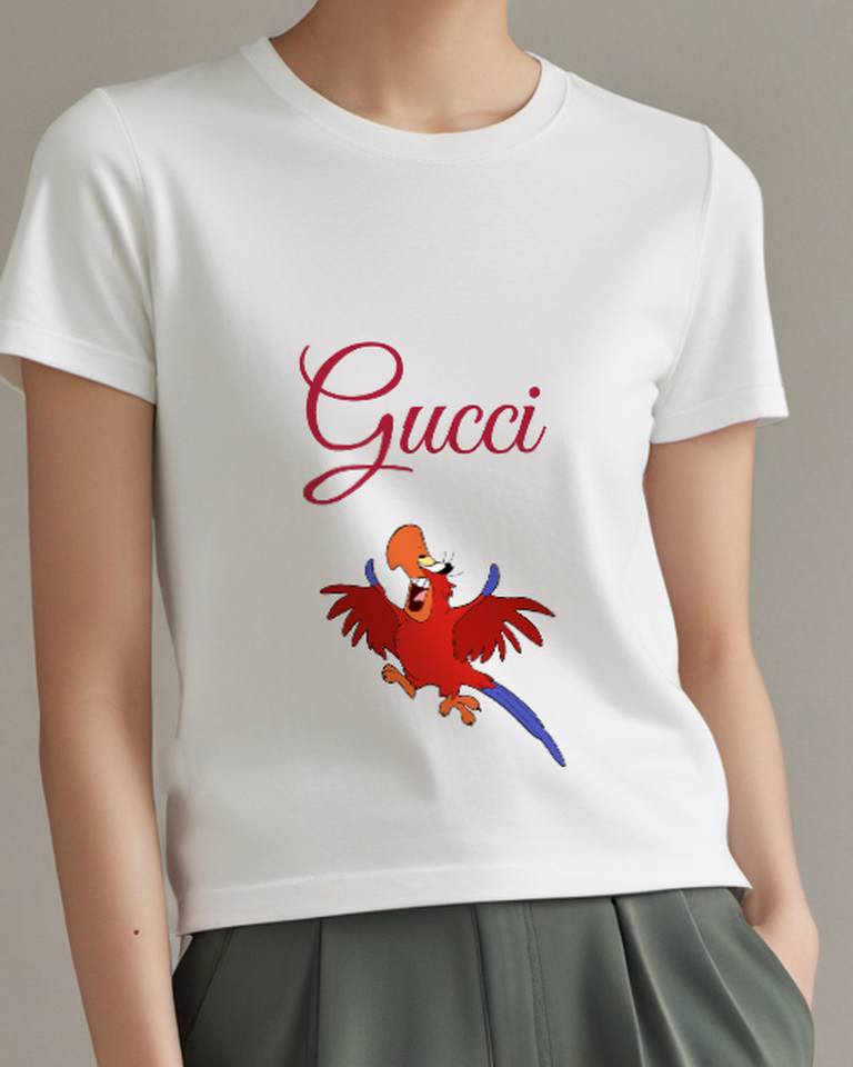 White Scarlet Parrot Wings Graphic T-Shirt - model wearing view