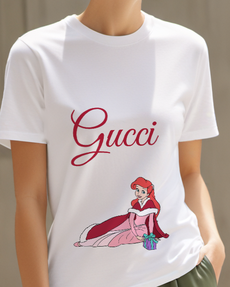 Light Gray Ariel Reclines Holding Gift Graphic T-Shirt - model wearing view