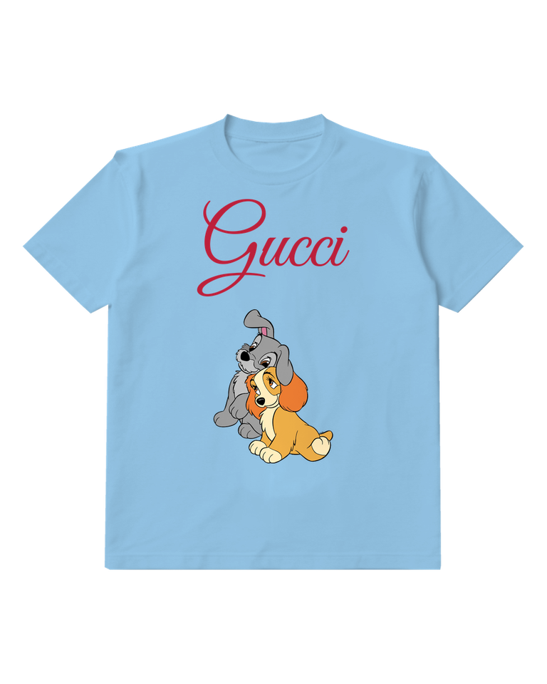Sky Blue Young Lady And Tramp Sitting Close Together Graphic T-Shirt - front product view