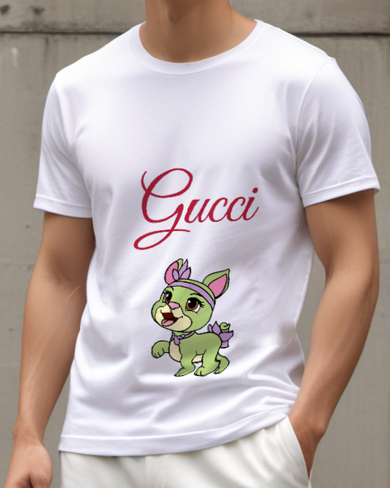 White Green Puppy With Floral Headband Graphic T-Shirt - model wearing view