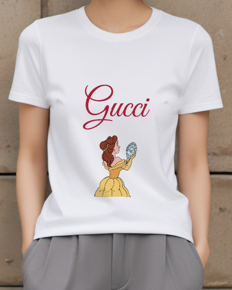 White Belle Holding Ornate Mirror Graphic T-Shirt - model wearing view