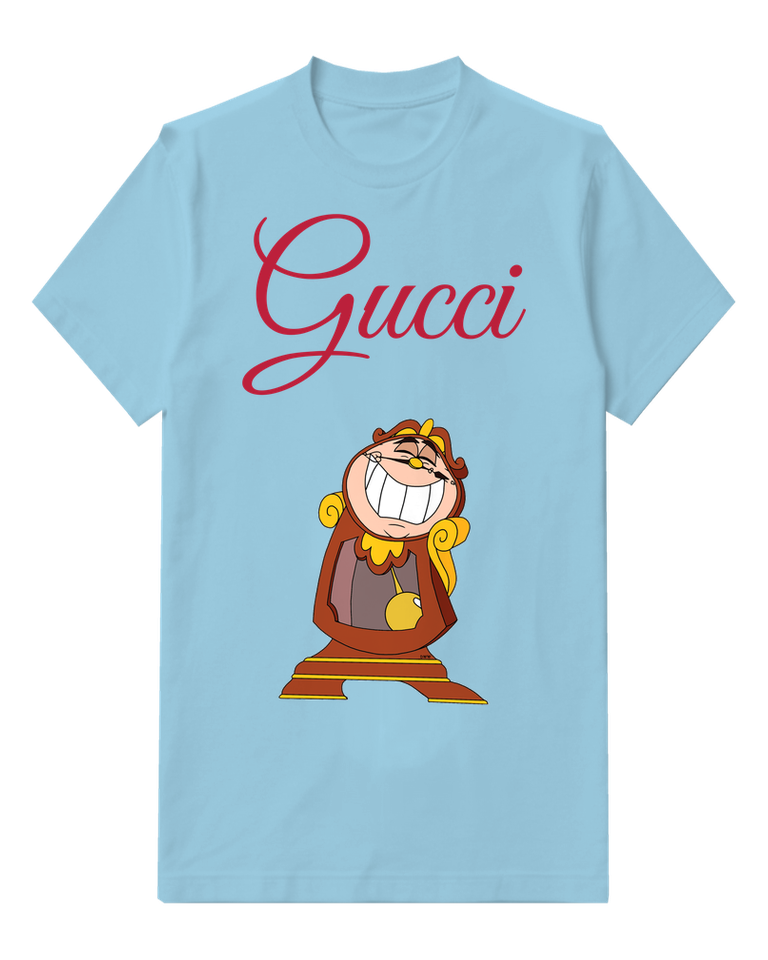 Sky Blue Clockwork Character Grins Widely Graphic T-Shirt - front product view