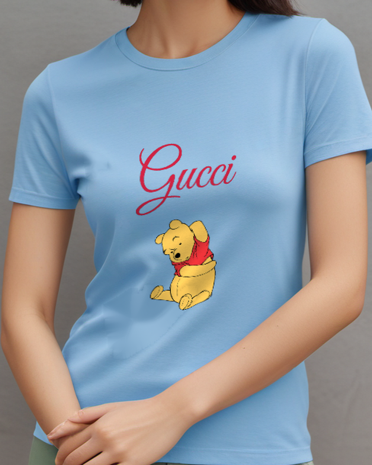 Sky Blue Bear Thoughtful Paw Graphic T-Shirt - model wearing view