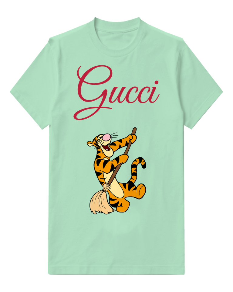 Sage Green Tiger With Small Golden Pot Graphic T-Shirt - front product view