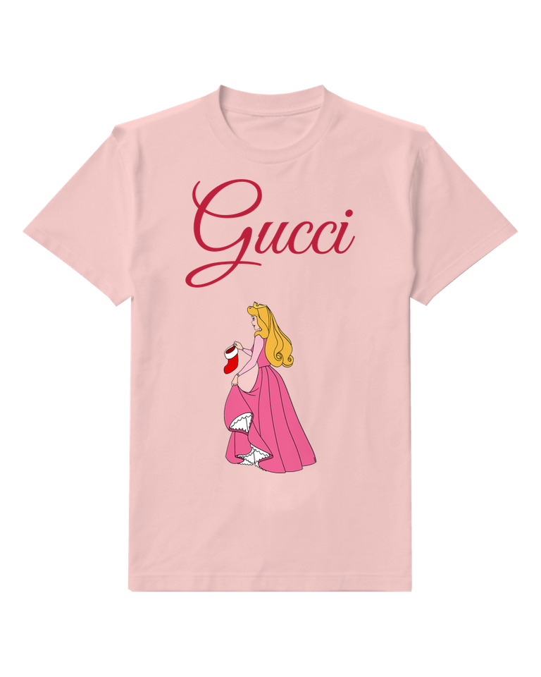 Blush Pink Aurora Holds Stocking Dressed In Gown Graphic T-Shirt - front product view