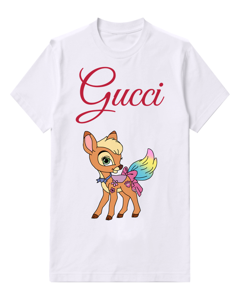 White Cartoon Deer With Rainbow Tail Graphic T-Shirt - front product view