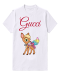 White Cartoon Deer With Rainbow Tail Graphic T-Shirt - front product view